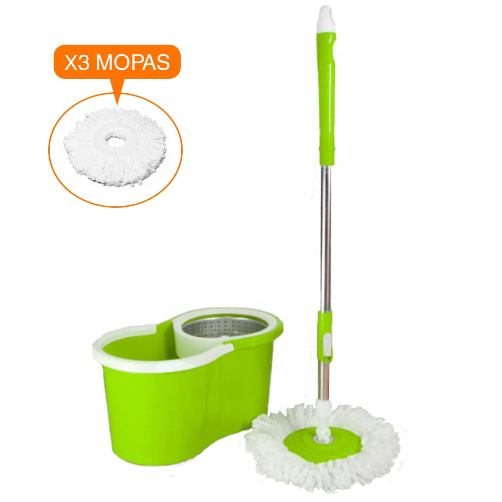 TRAPEADOR CON ESCURRIDOR GIRATORIO AUTOMÁTICO 3 MOPAS VERDE - 1