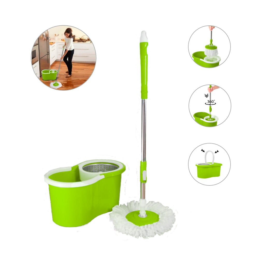 TRAPEADOR CON ESCURRIDOR GIRATORIO AUTOMÁTICO 3 MOPAS VERDE - 2