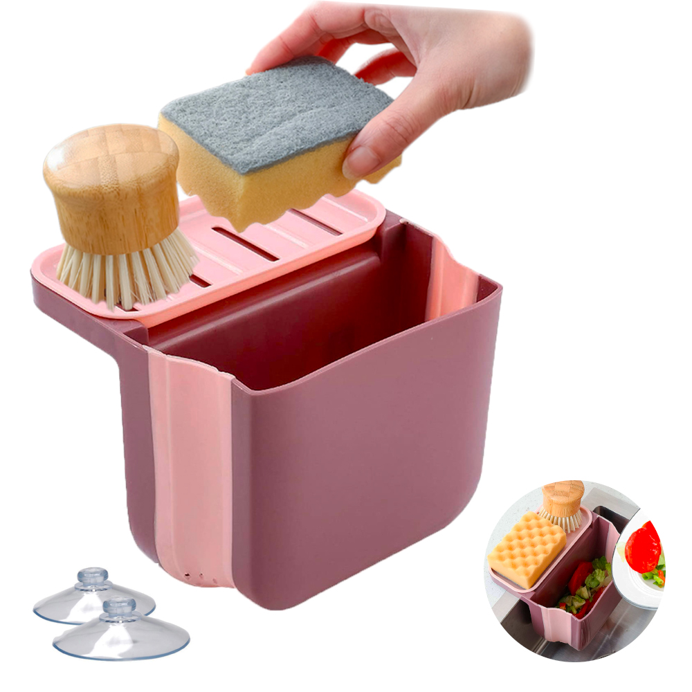 ESCURRIDOR PLEGABLE C/PORTA ESPONJAS DE LAVADERO MULTIUSOS ROSADO - 1