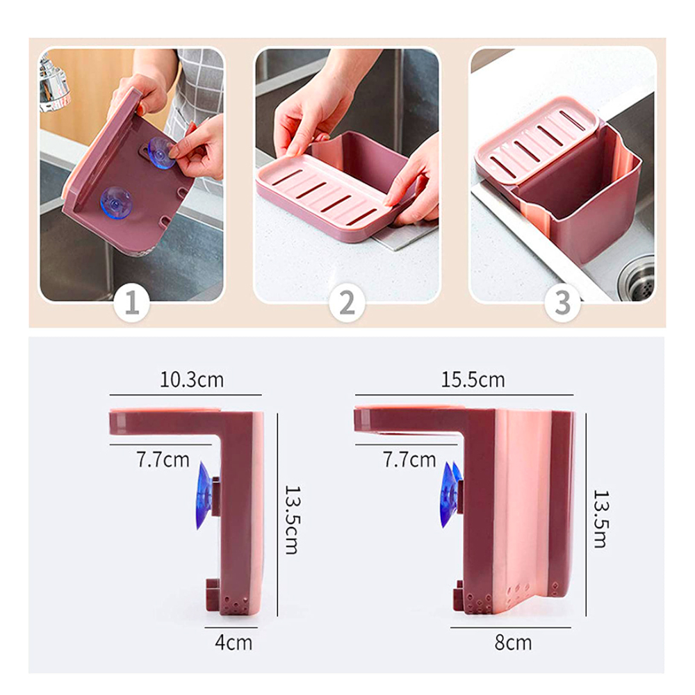 ESCURRIDOR PLEGABLE C/PORTA ESPONJAS DE LAVADERO MULTIUSOS ROSADO - 4
