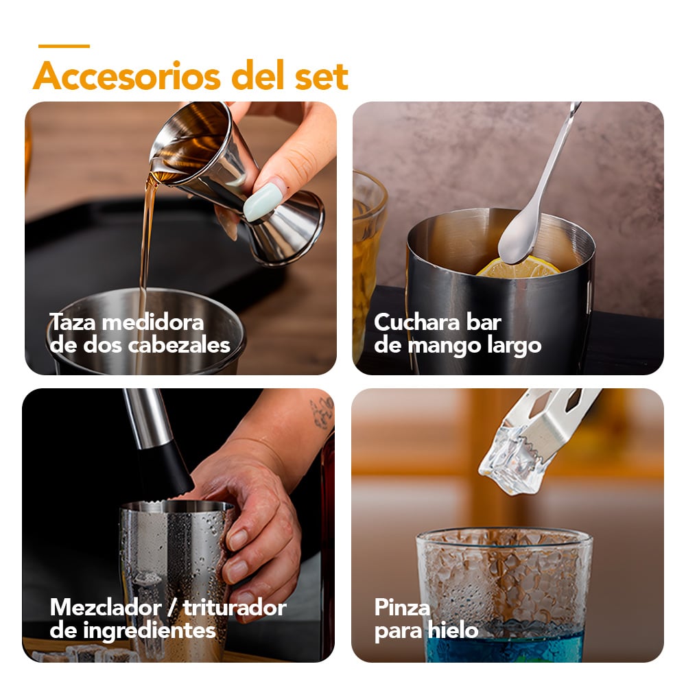 SET DE BAR PROFESIONAL 12 PIEZAS JUEGO DE COCTELERA PARA BARMAN SL6 - 4