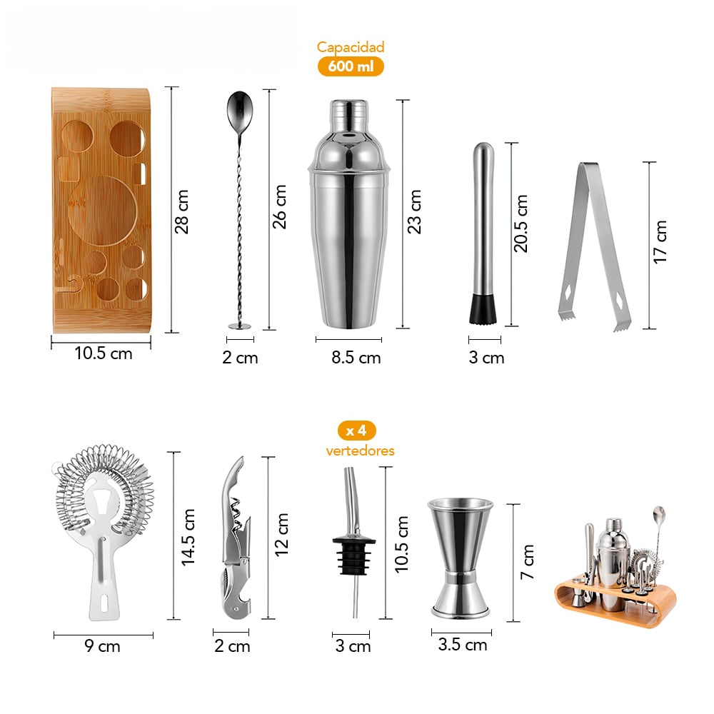 SET DE BAR PROFESIONAL 12 PIEZAS JUEGO DE COCTELERA PARA BARMAN SL6 - 6