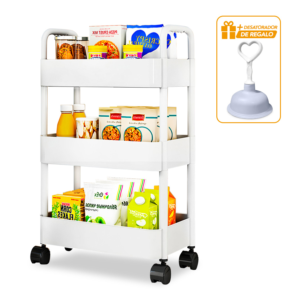 ORGANIZADOR CON RUEDAS 3 NIV COCINA BL JK3 Y DESATORADOR J31 DE REGALO - 1