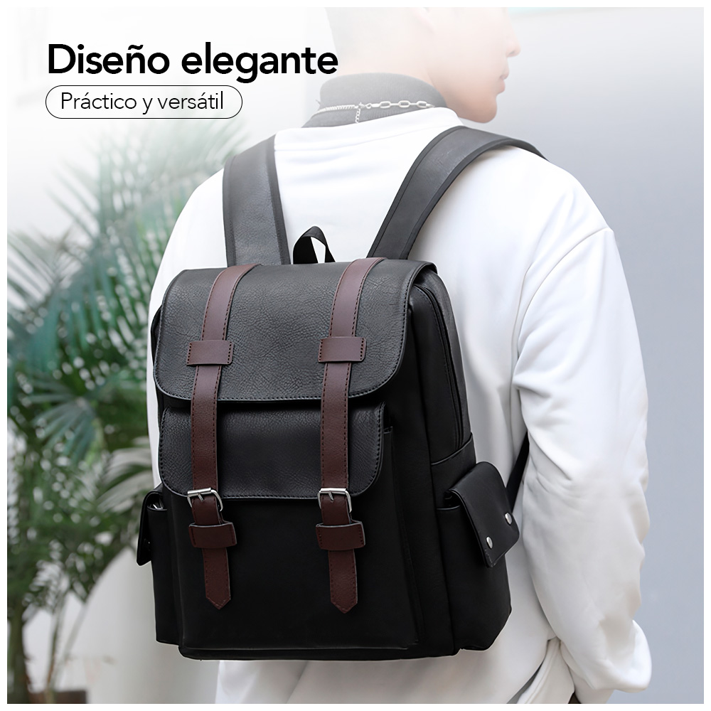 MOCHILA PARA HOMBRE DE CUERO PU CON PORTA LAPTOP NEGRO U57 - 2