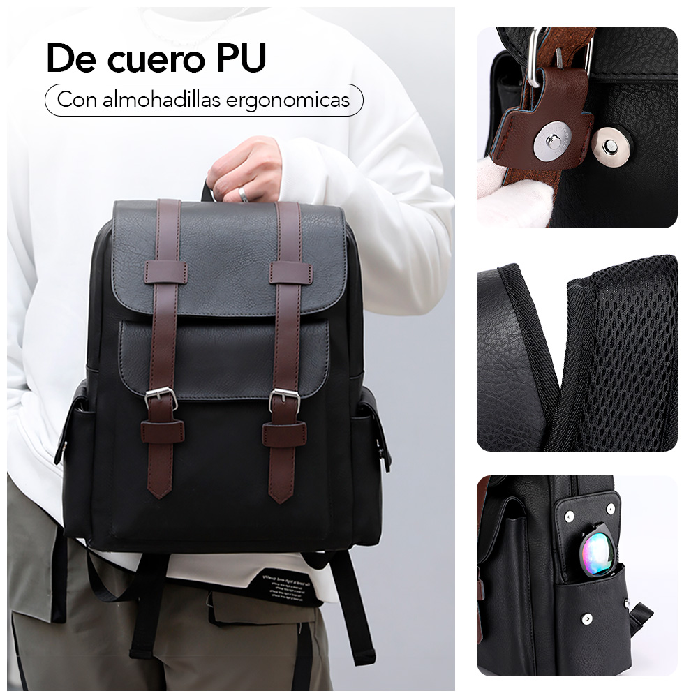MOCHILA PARA HOMBRE DE CUERO PU CON PORTA LAPTOP NEGRO U57 - 3