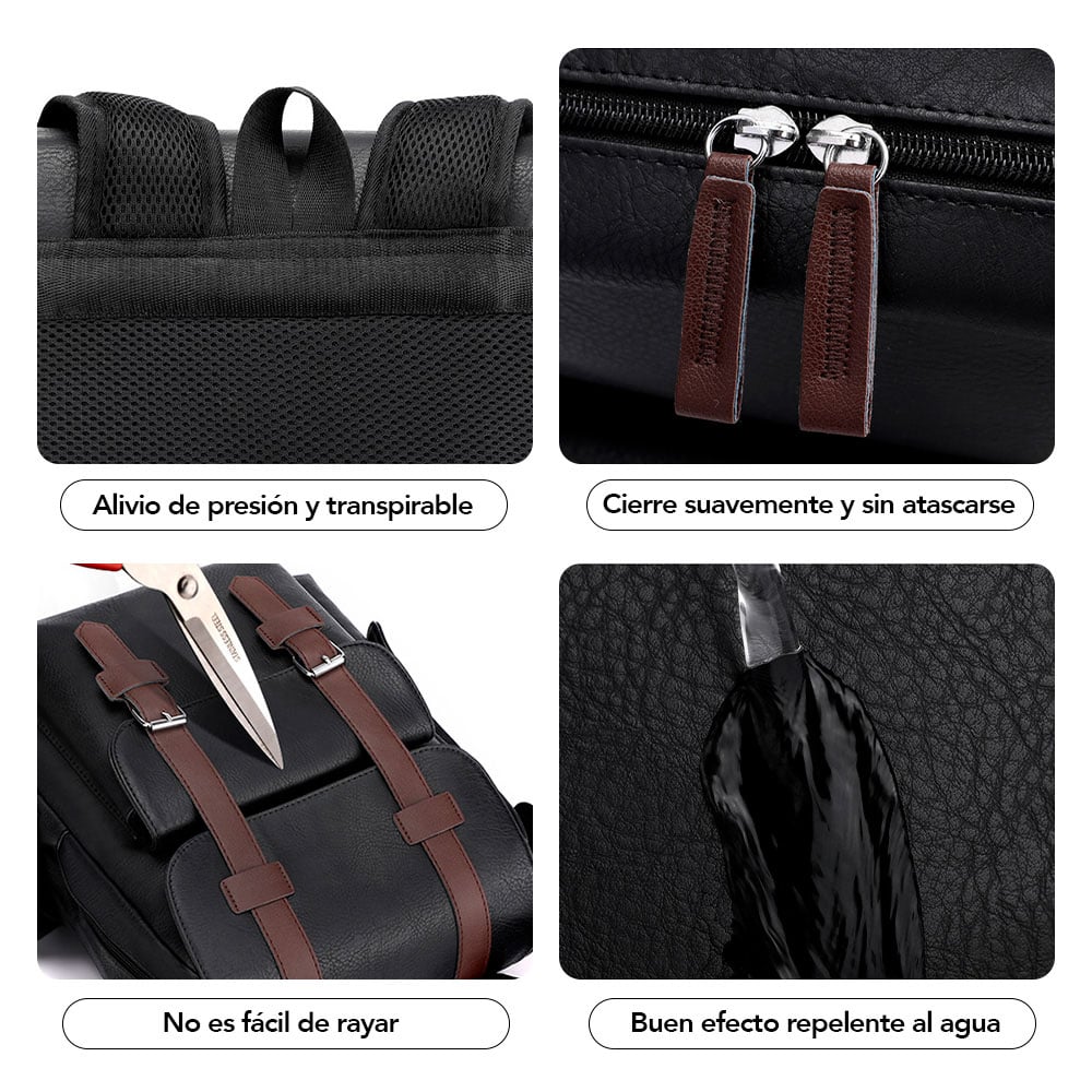 MOCHILA PARA HOMBRE DE CUERO PU CON PORTA LAPTOP NEGRO U57 - 4