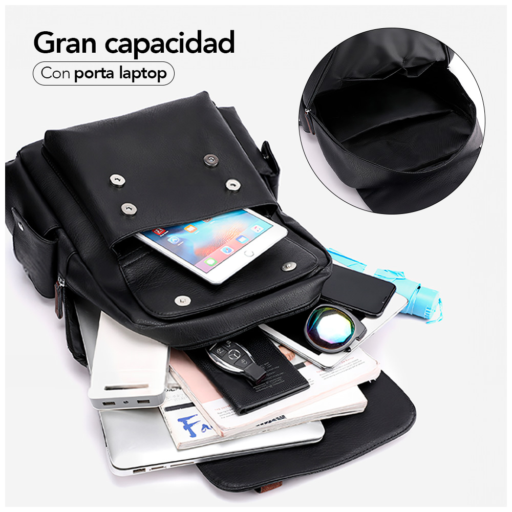 MOCHILA PARA HOMBRE DE CUERO PU CON PORTA LAPTOP NEGRO U57 - 5