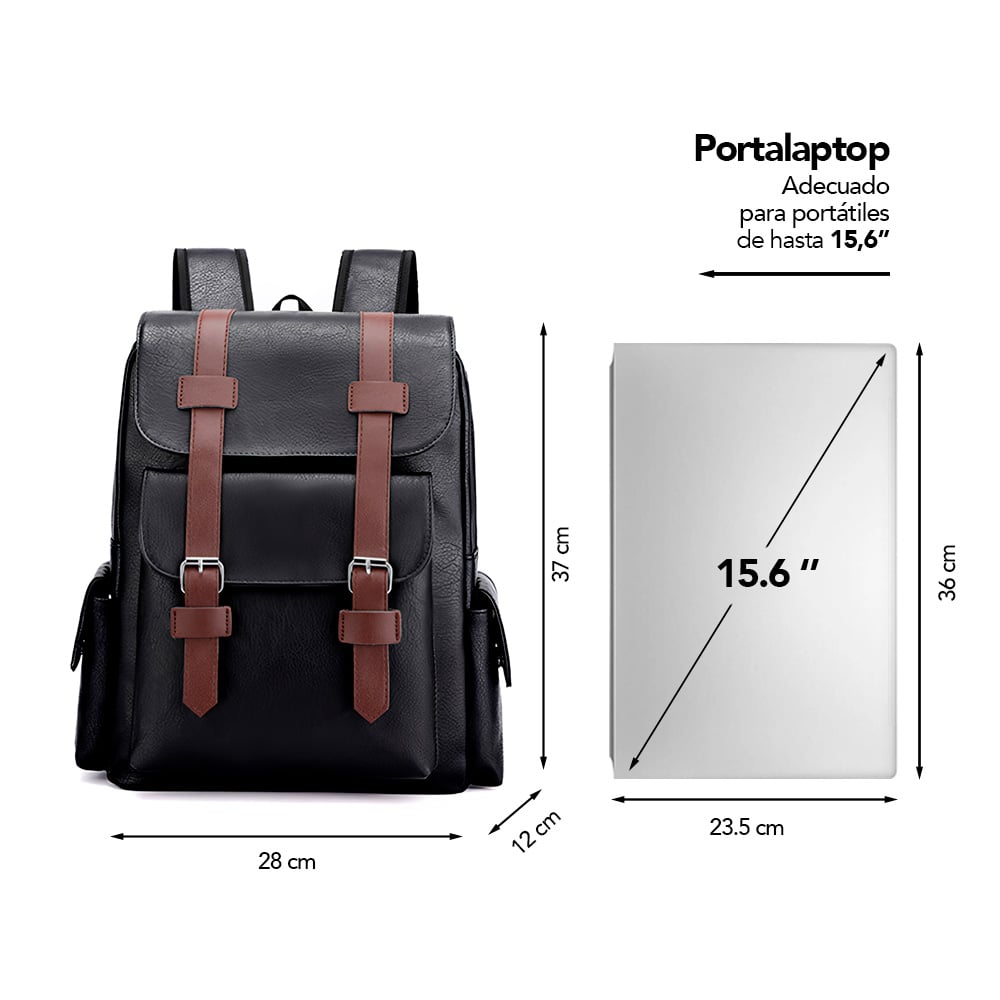 MOCHILA PARA HOMBRE DE CUERO PU CON PORTA LAPTOP NEGRO U57 - 6