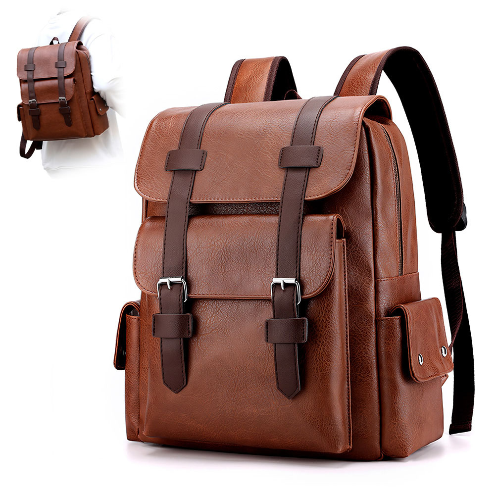 MOCHILA PARA HOMBRE DE CUERO PU CON PORTA LAPTOP MARRÓN U57 - 1