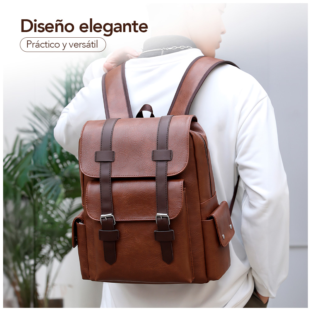 MOCHILA PARA HOMBRE DE CUERO PU CON PORTA LAPTOP MARRÓN U57 - 2