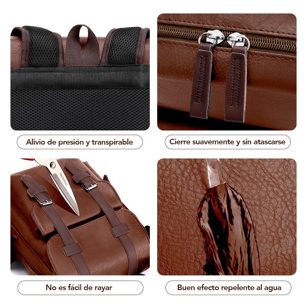 MOCHILA PARA HOMBRE DE CUERO PU CON PORTA LAPTOP MARRÓN U57 - 4