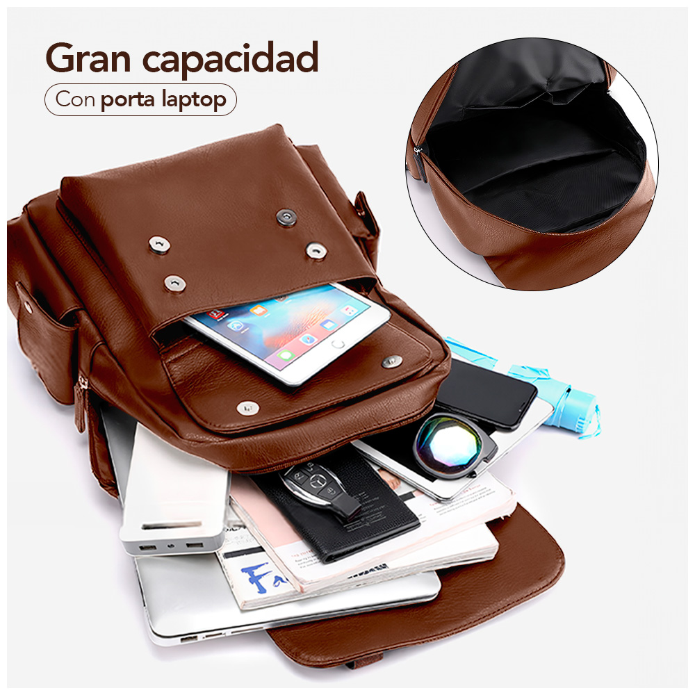 MOCHILA PARA HOMBRE DE CUERO PU CON PORTA LAPTOP MARRÓN U57 - 5