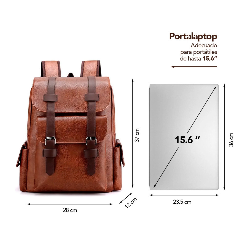 MOCHILA PARA HOMBRE DE CUERO PU CON PORTA LAPTOP MARRÓN U57 - 6