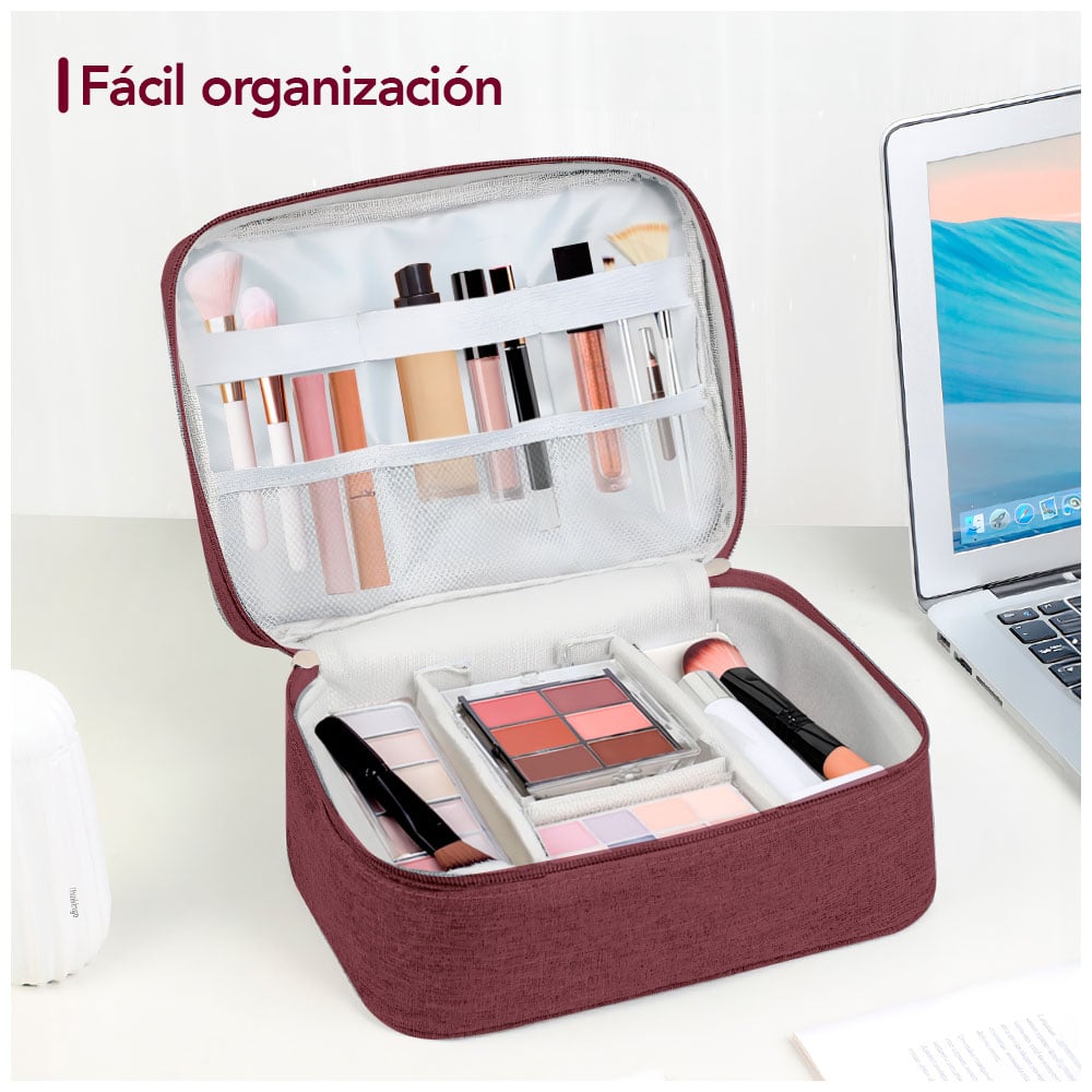 NECESER DE MAQUILLAJE COSMÉTICOS PORTÁTIL GUINDA BW1 - 5