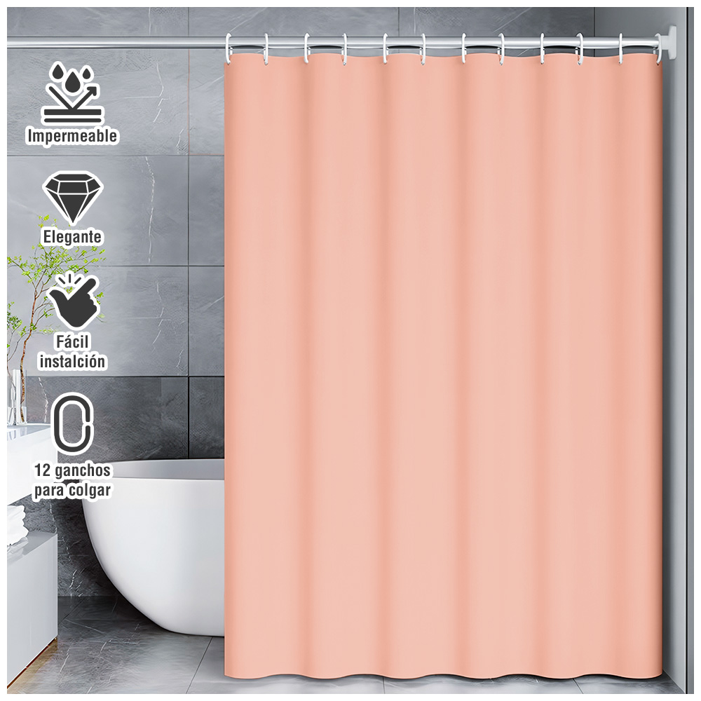 CORTINA DE BAÑO MODERNA IMPERMEABLE ACCESORIO PARA DUCHA U11 MELÓN - 1