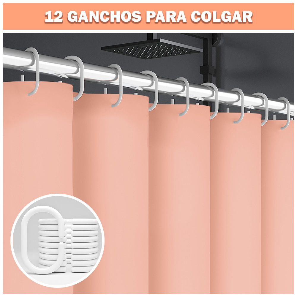 CORTINA DE BAÑO MODERNA IMPERMEABLE ACCESORIO PARA DUCHA U11 MELÓN - 5