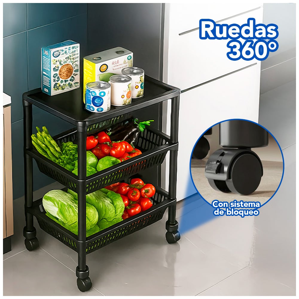 CARRITO ORGANIZADOR 3 NIVELES CON RUEDAS MULTIUSOS YH7 - 3