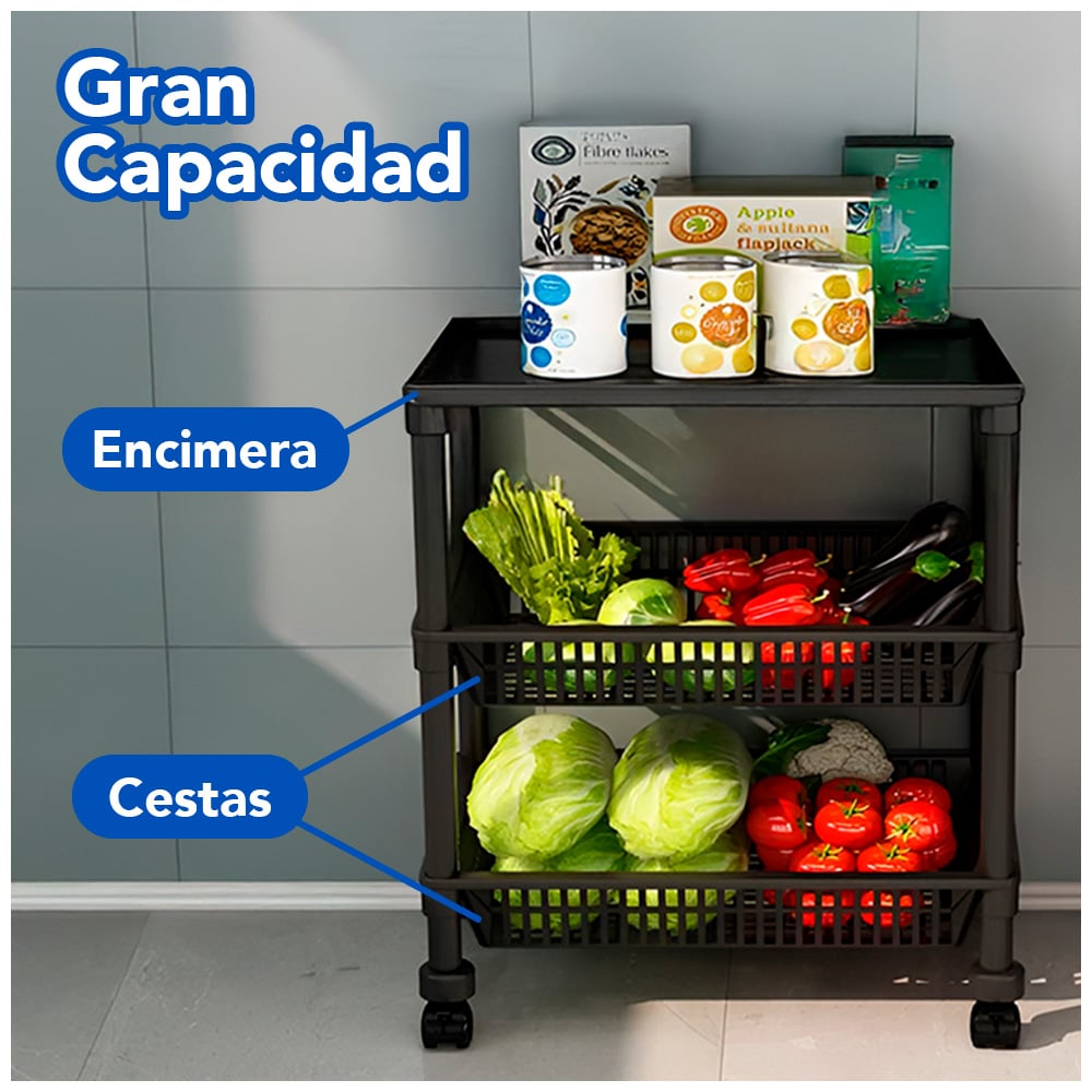 CARRITO ORGANIZADOR 3 NIVELES CON RUEDAS MULTIUSOS YH7 - 5