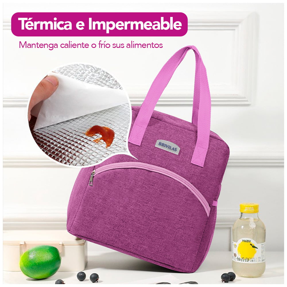 LONCHERA TÉRMICA PARA COMIDA Y ALIMENTOS IMPERMEABLE ROSADO R33 - 4