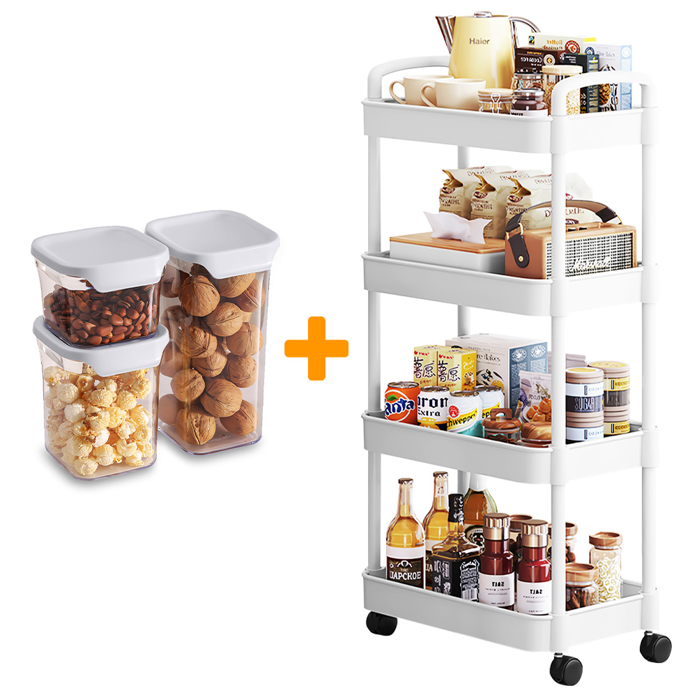 CARRITO ORGANIZADOR 4 NIVELES PARA COCINA JK4 Y SET DE 3 FRASCOS HERMÉTICOS H10 - 1