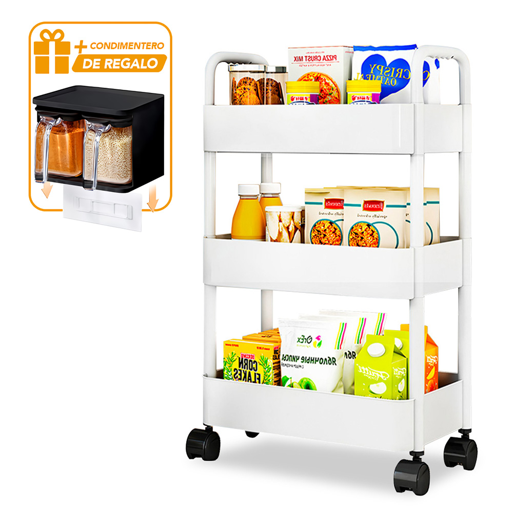 CARRITO ORGANIZADOR 3 NIVELES PARA COCINA JK3 Y CONDIMENTERO COLGANTE NG F48 - 1