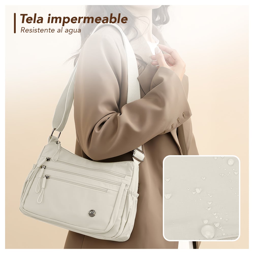 MORRAL PARA MUJER CON CORREA AJUSTABLE Y MÚLTIPLES BOLSILLOS BEIGE BP3 - 2