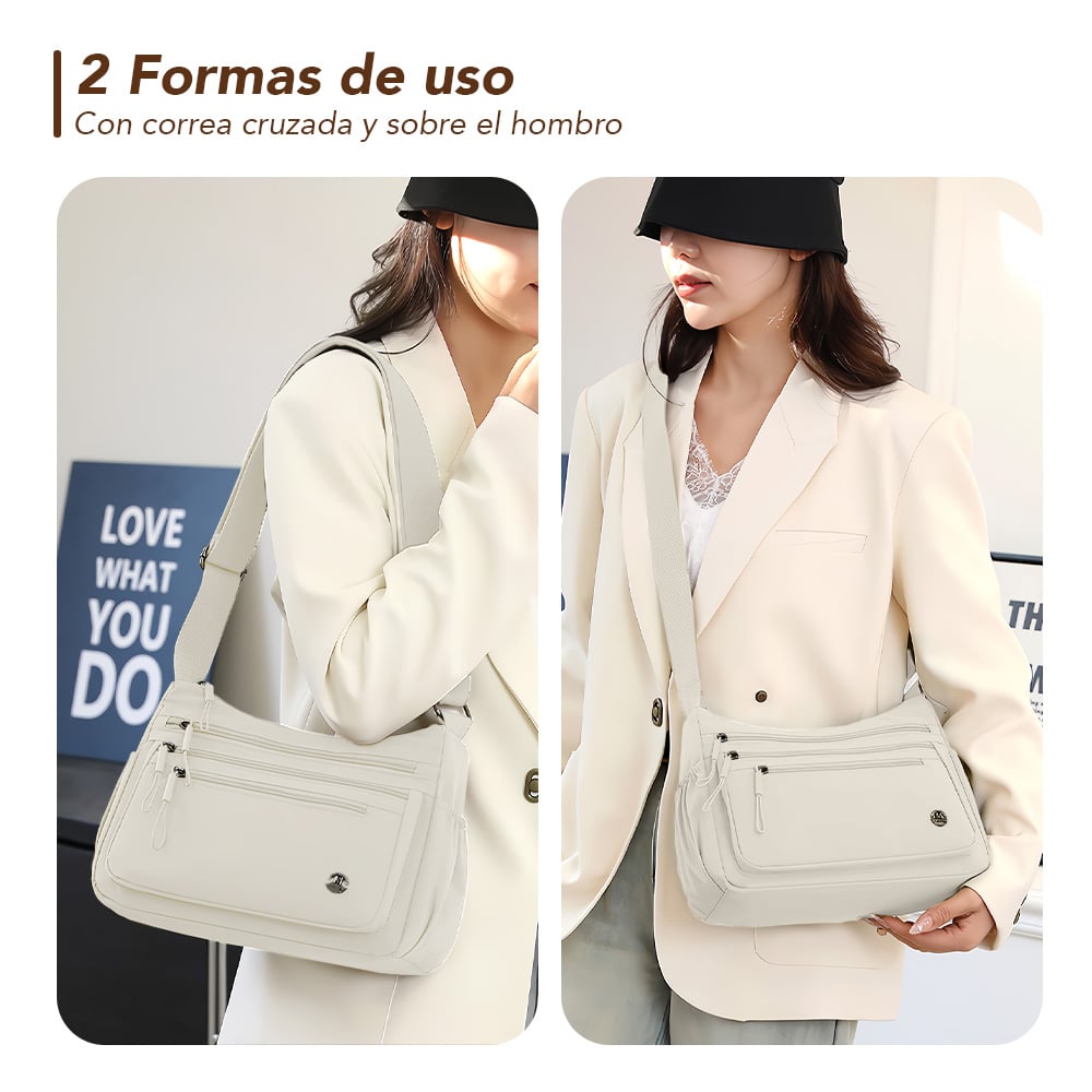MORRAL PARA MUJER CON CORREA AJUSTABLE Y MÚLTIPLES BOLSILLOS BEIGE BP3 - 3