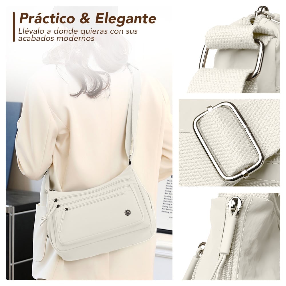 MORRAL PARA MUJER CON CORREA AJUSTABLE Y MÚLTIPLES BOLSILLOS BEIGE BP3 - 5