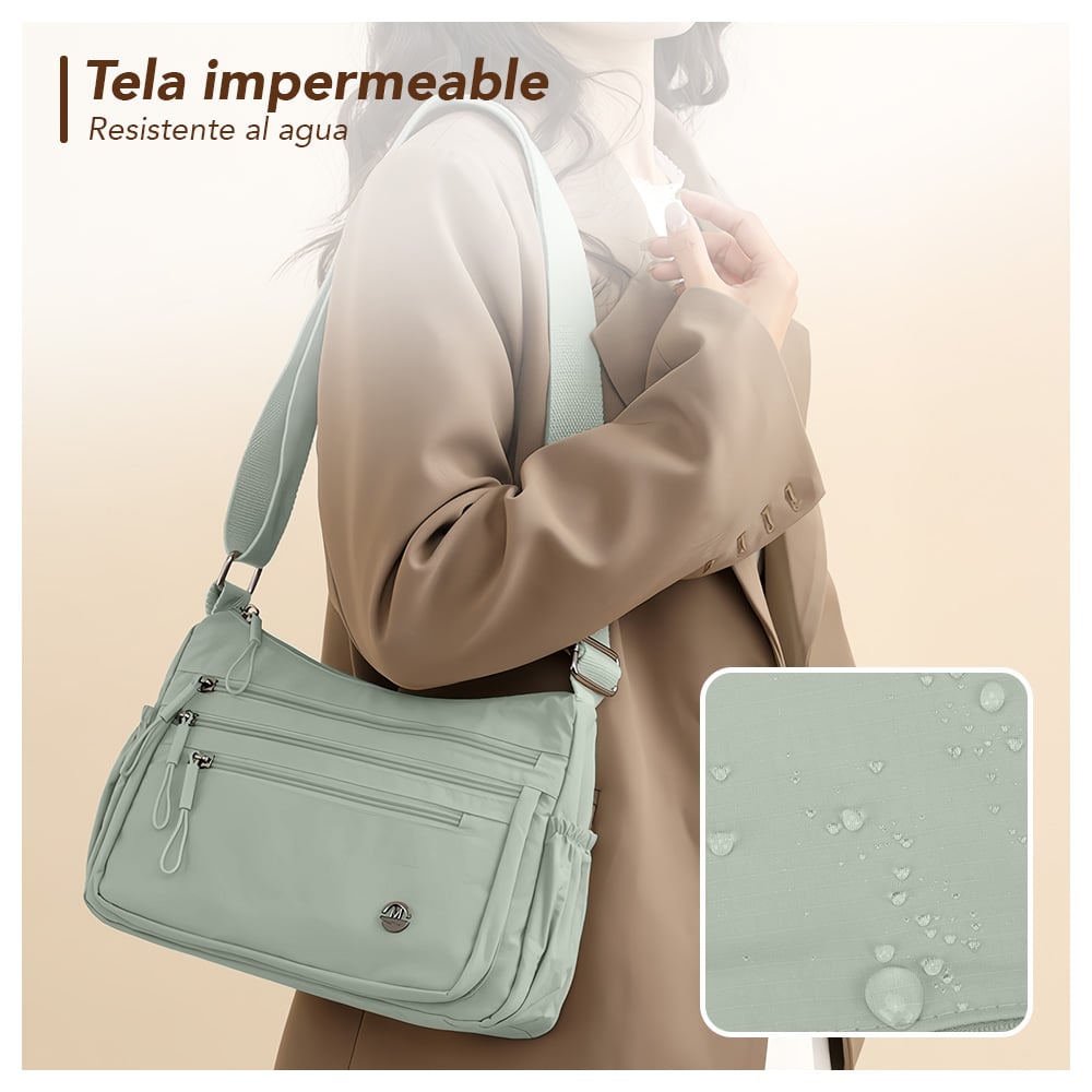 MORRAL PARA MUJER CON CORREA AJUSTABLE Y MÚLTIPLES BOLSILLOS VERDE BP3 - 2