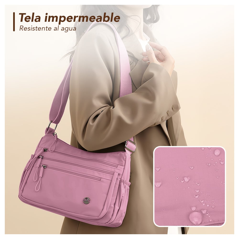 MORRAL PARA MUJER CON CORREA AJUSTABLE Y MÚLTIPLES BOLSILLOS ROSADO BP3 - 2