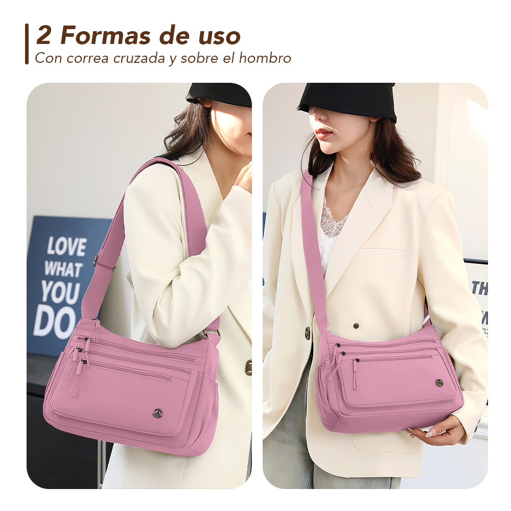MORRAL PARA MUJER CON CORREA AJUSTABLE Y MÚLTIPLES BOLSILLOS ROSADO BP3 - 3