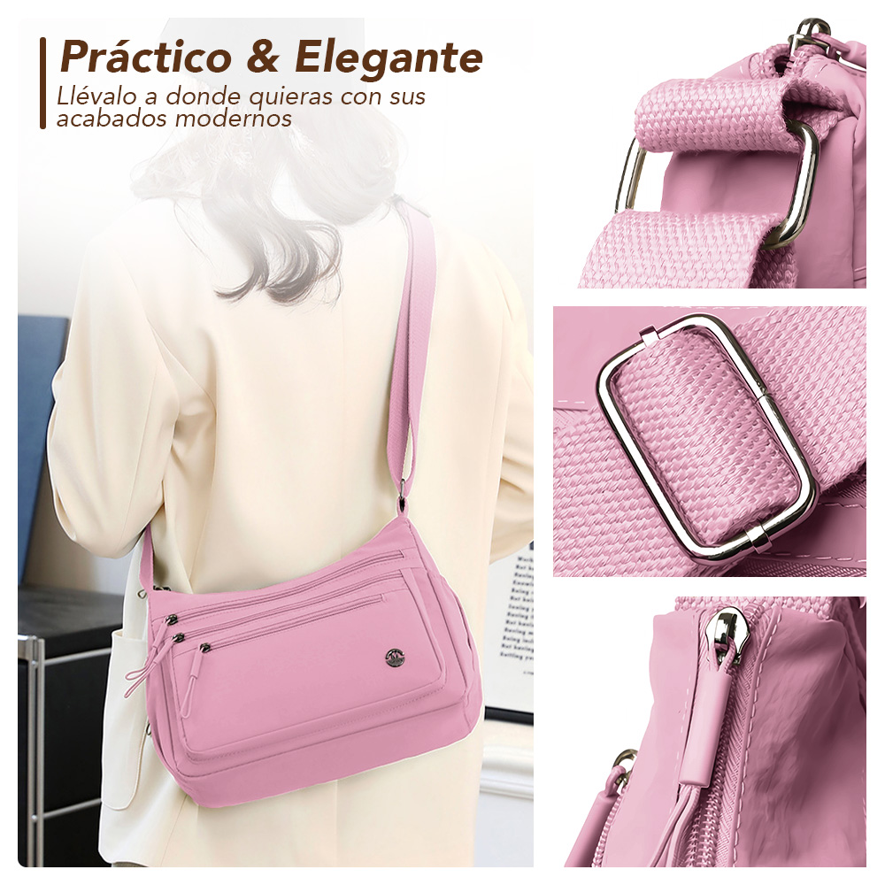 MORRAL PARA MUJER CON CORREA AJUSTABLE Y MÚLTIPLES BOLSILLOS ROSADO BP3 - 5