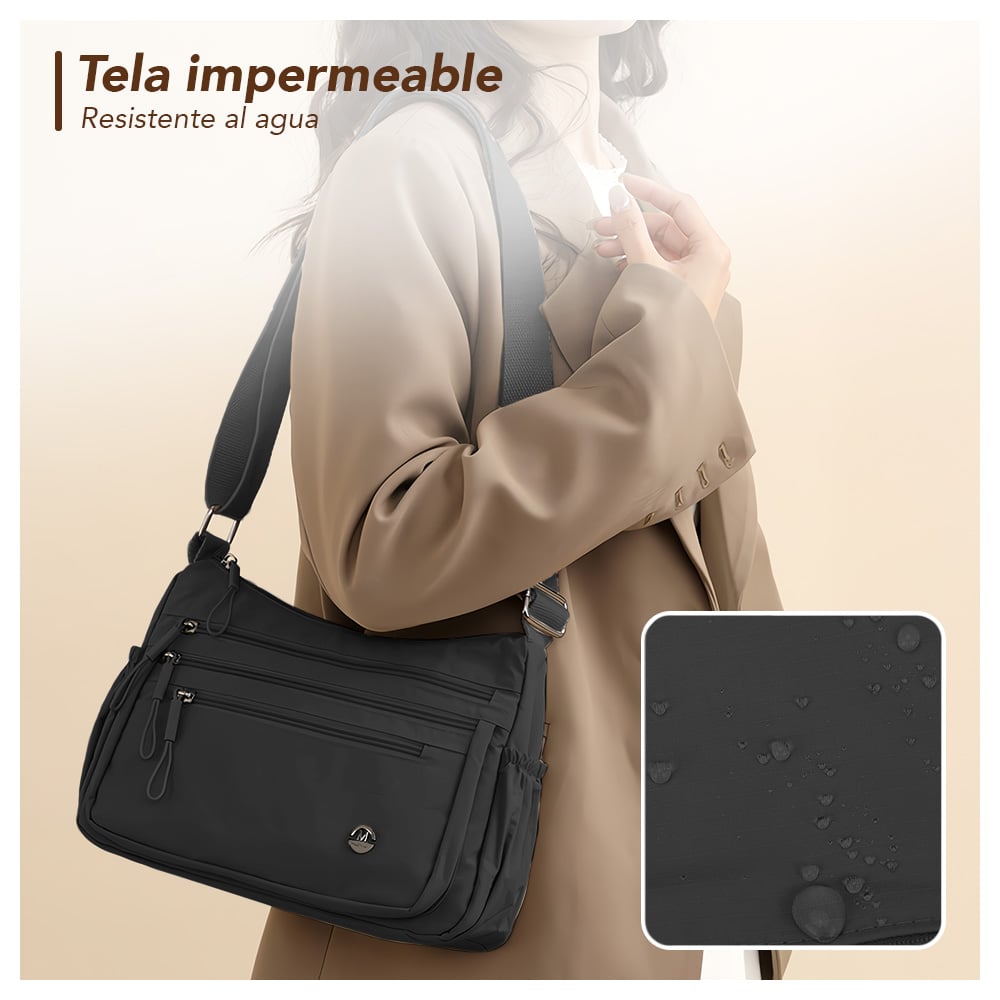 MORRAL PARA MUJER CON CORREA AJUSTABLE Y MÚLTIPLES BOLSILLOS NEGRO BP3 - 2