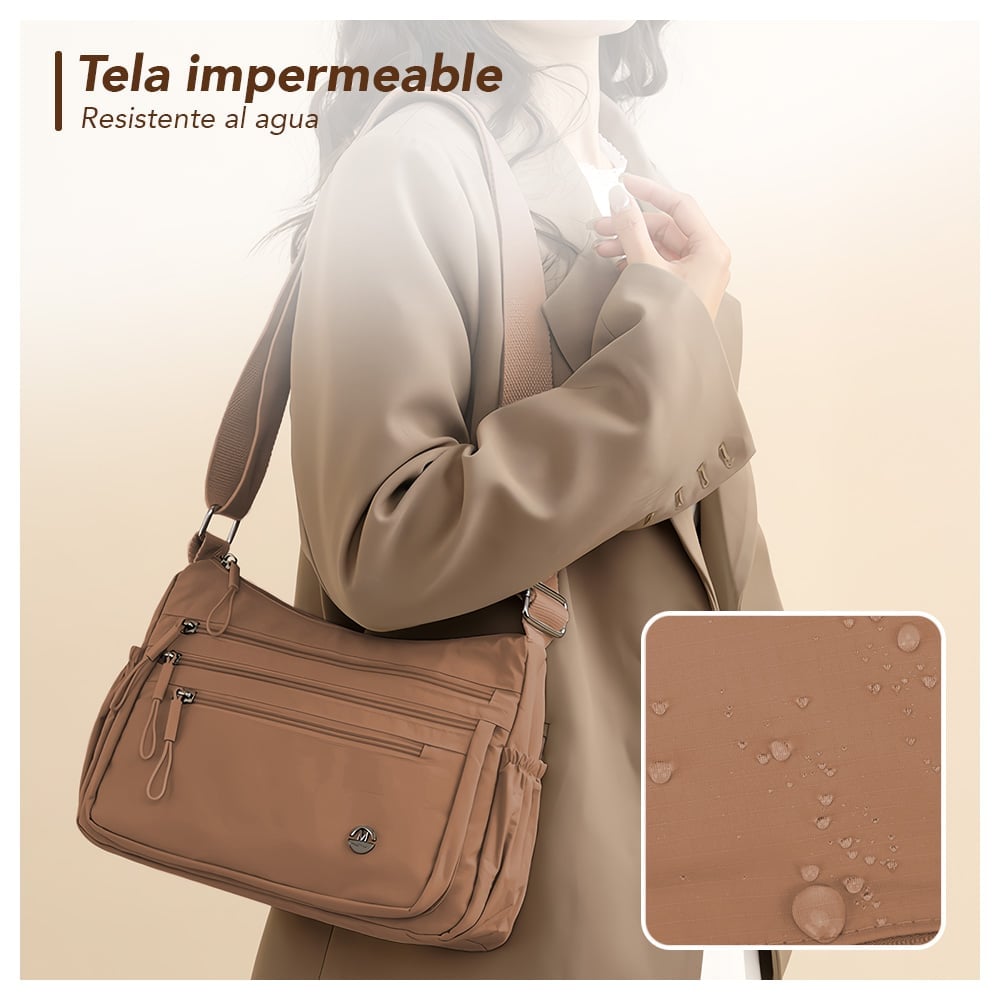 MORRAL PARA MUJER CON CORREA AJUSTABLE Y MÚLTIPLES BOLSILLOS MARRÓN BP3 - 2