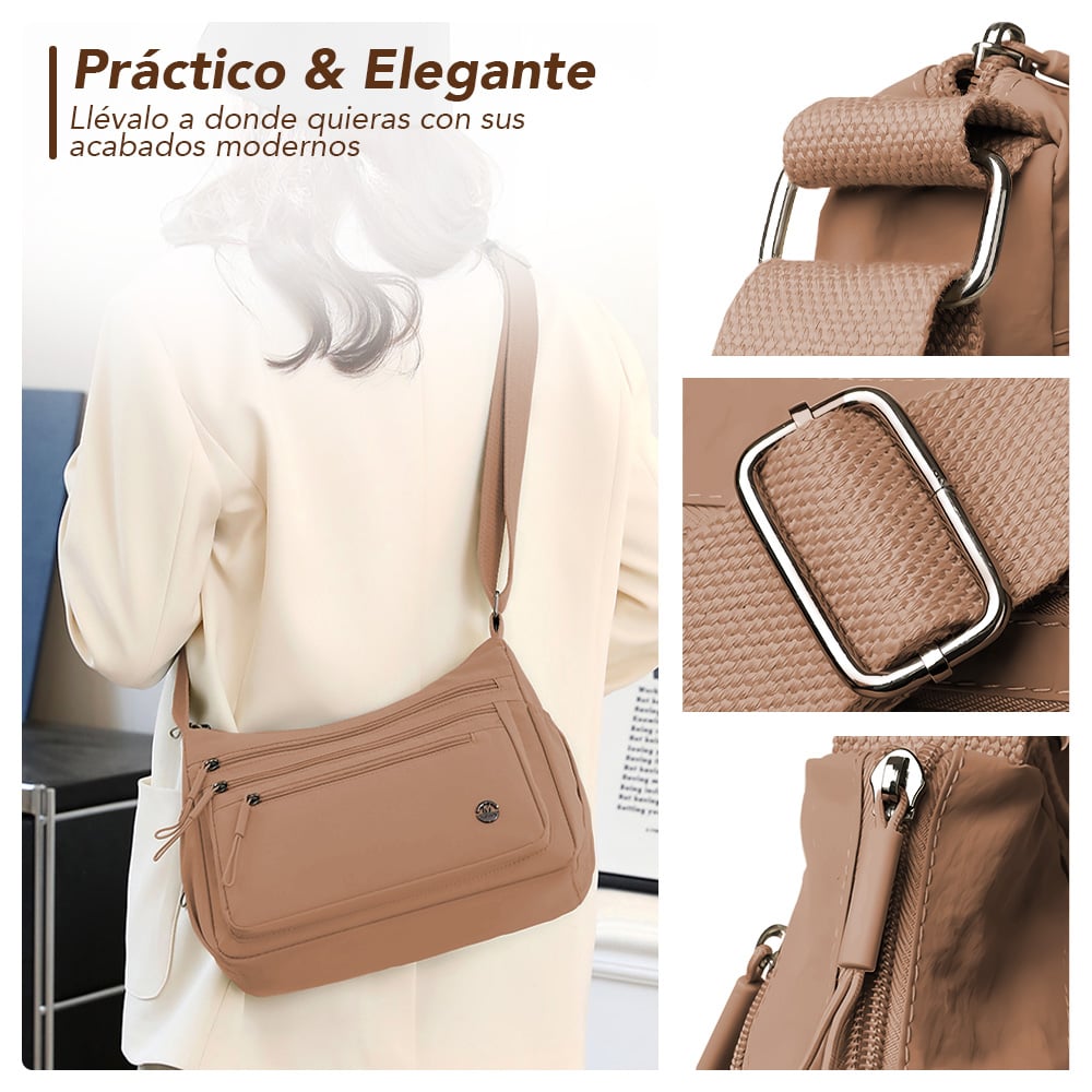 MORRAL PARA MUJER CON CORREA AJUSTABLE Y MÚLTIPLES BOLSILLOS MARRÓN BP3 - 5