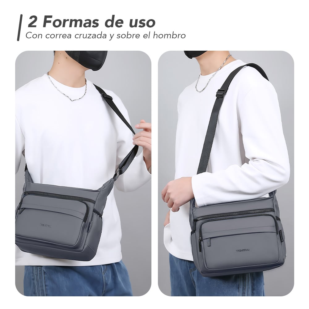 MORRAL PARA HOMBRE CON CORREA AJUSTABLE Y MÚLTIPLES BOLSILLOS PL MP1 - 3