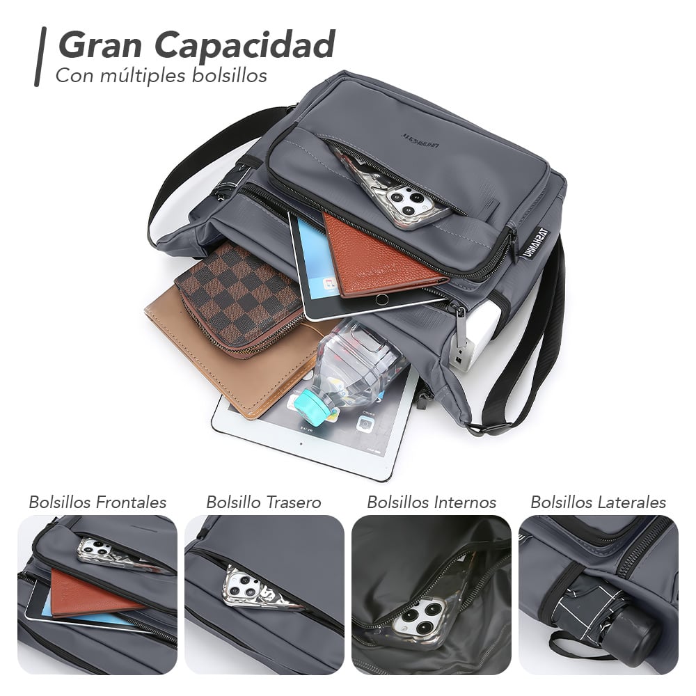 MORRAL PARA HOMBRE CON CORREA AJUSTABLE Y MÚLTIPLES BOLSILLOS PL MP1 - 4