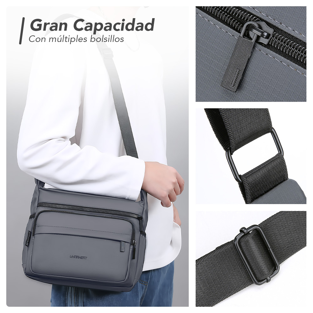 MORRAL PARA HOMBRE CON CORREA AJUSTABLE Y MÚLTIPLES BOLSILLOS PL MP1 - 5
