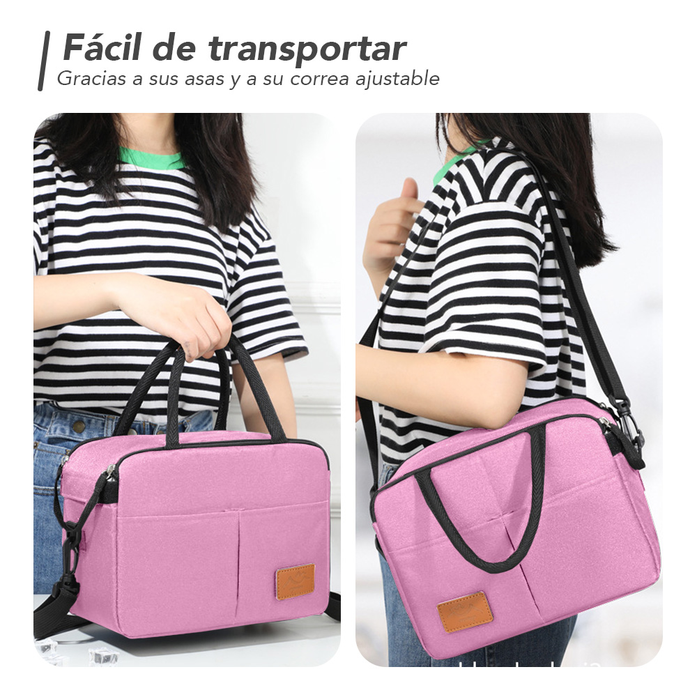 LONCHERA TÉRMICA IMPERMEABLE CON CORREA ROSADO B76 - 3