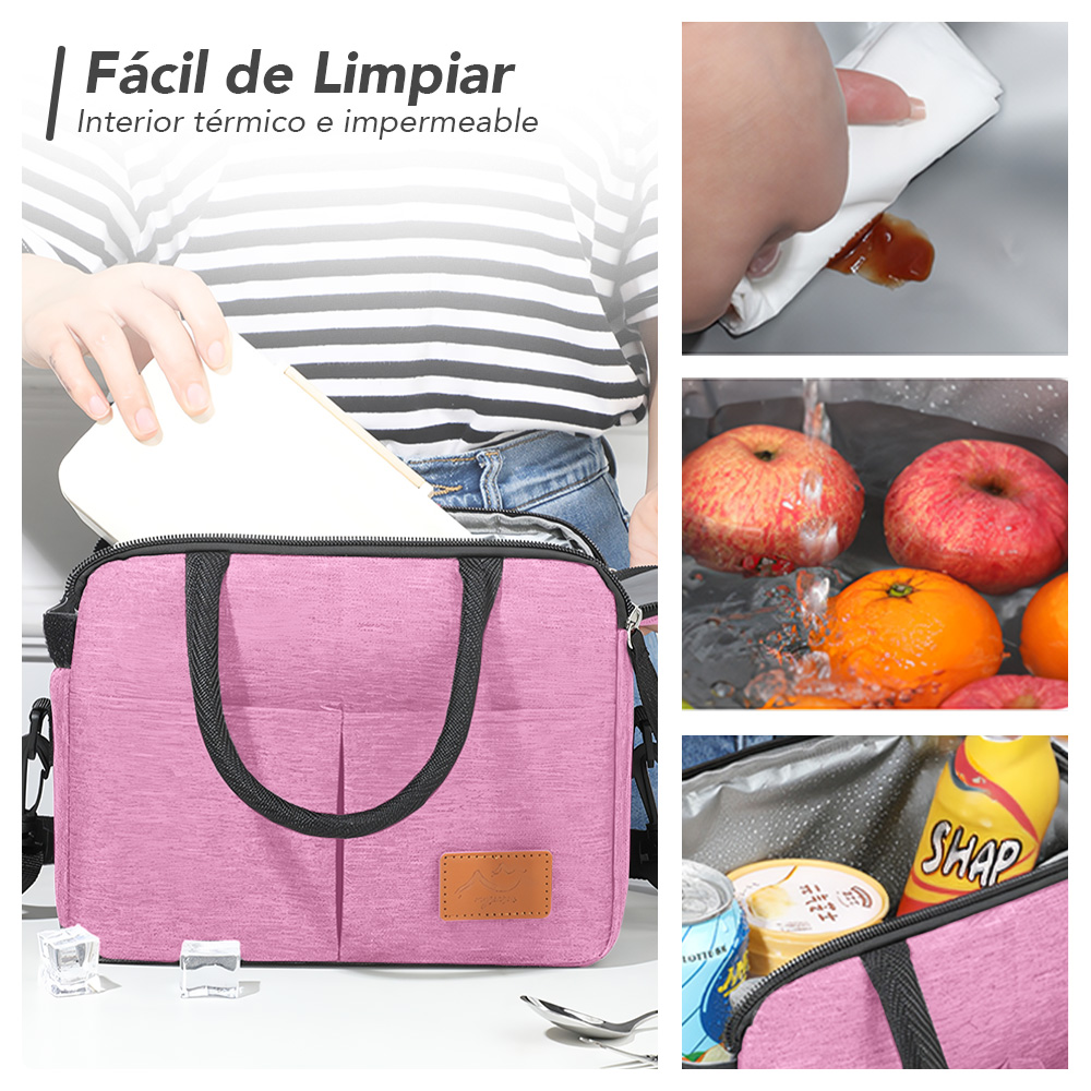 LONCHERA TÉRMICA IMPERMEABLE CON CORREA ROSADO B76 - 4