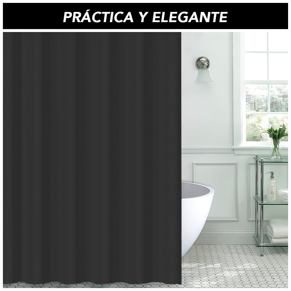 CORTINA DE BAÑO MODERNA IMPERMEABLE ACCESORIO PARA DUCHA NEGRO U11 - 2