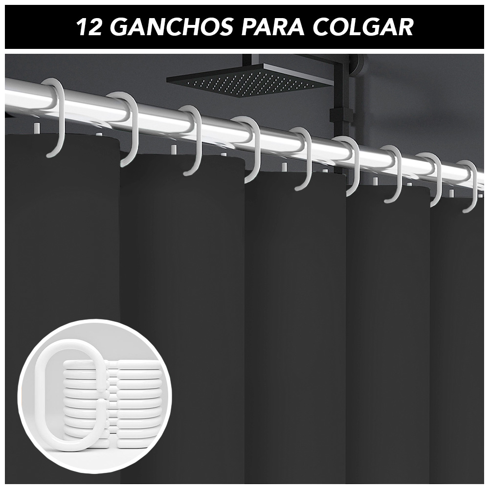 CORTINA DE BAÑO MODERNA IMPERMEABLE ACCESORIO PARA DUCHA NEGRO U11 - 4