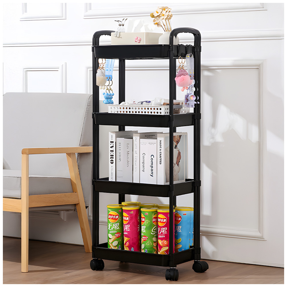 CARRITO ORGANIZADOR 4 NIVELES CON RUEDAS Y COLGADORES PARA DORMITORIO NG C78 - 1
