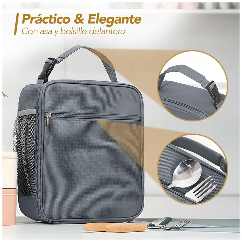 LONCHERA TÉRMICA IMPERMEABLE CON ASA PLOMO B79 - 2
