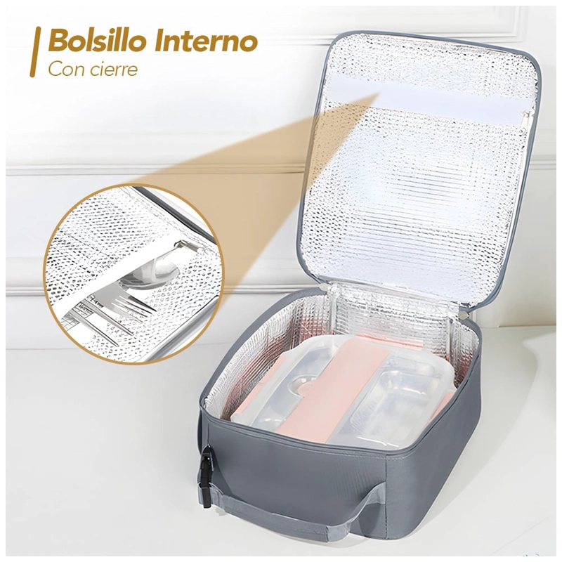 LONCHERA TÉRMICA IMPERMEABLE CON ASA PLOMO B79 - 3