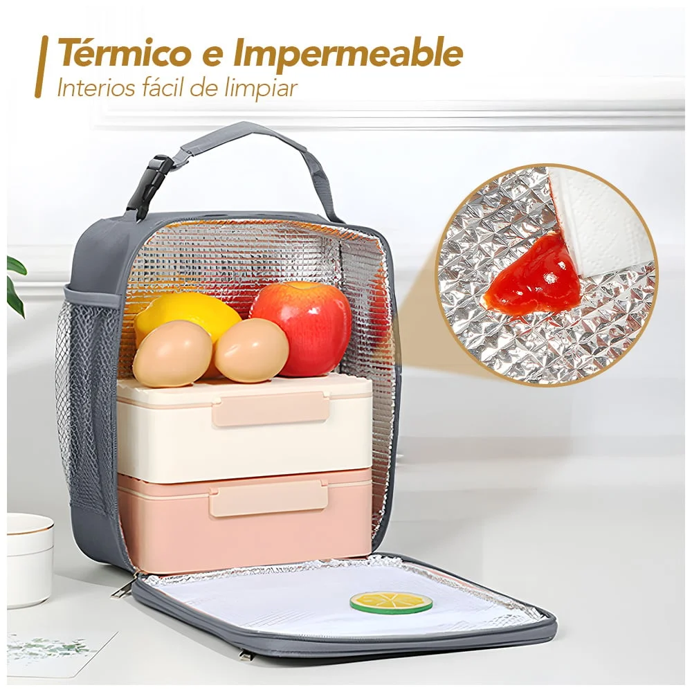LONCHERA TÉRMICA IMPERMEABLE CON ASA PLOMO B79 - 4