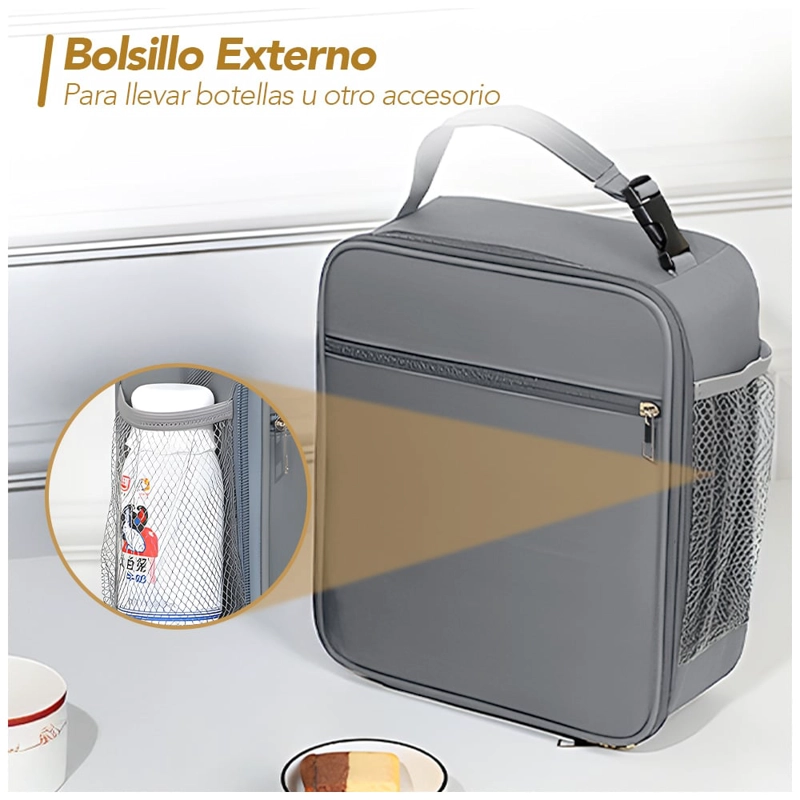 LONCHERA TÉRMICA IMPERMEABLE CON ASA PLOMO B79 - 5