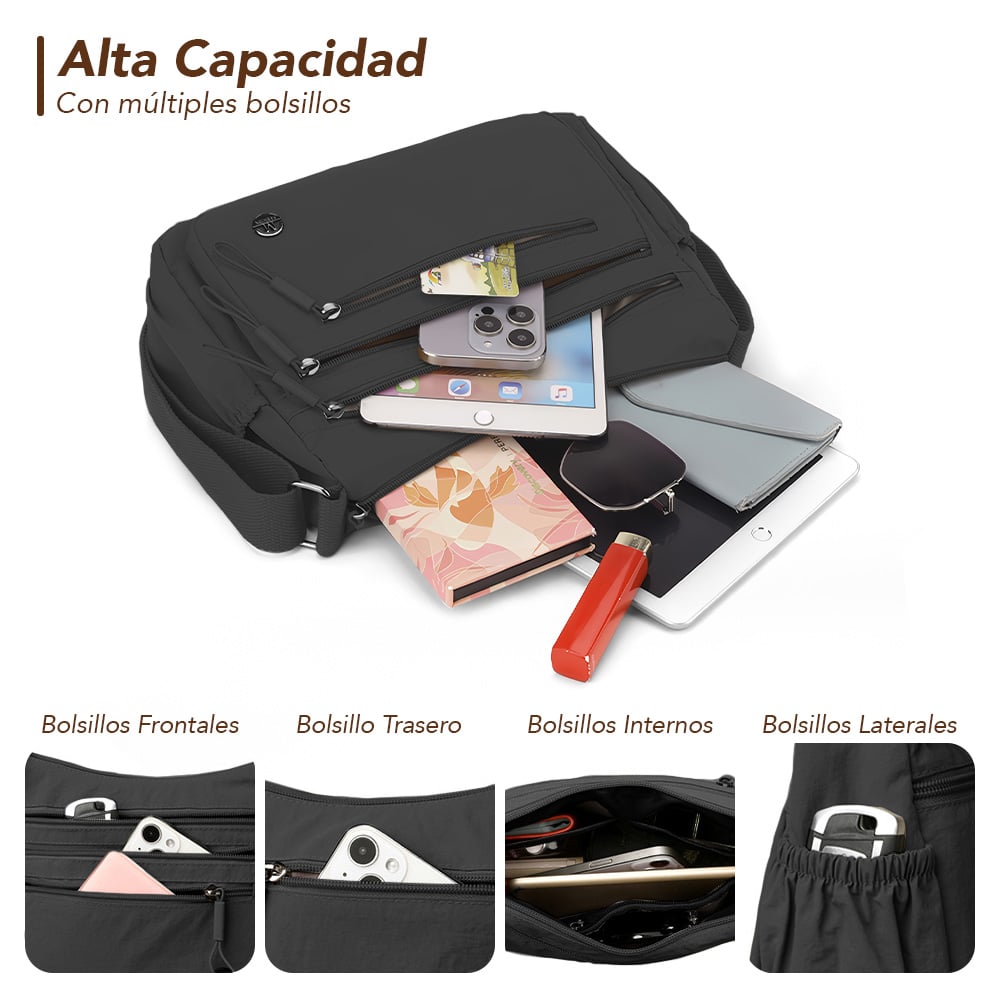 MORRAL PARA MUJER CON CORREA AJUSTABLE Y MÚLTIPLES BOLSILLOS ALEATORIO BP3 - 4