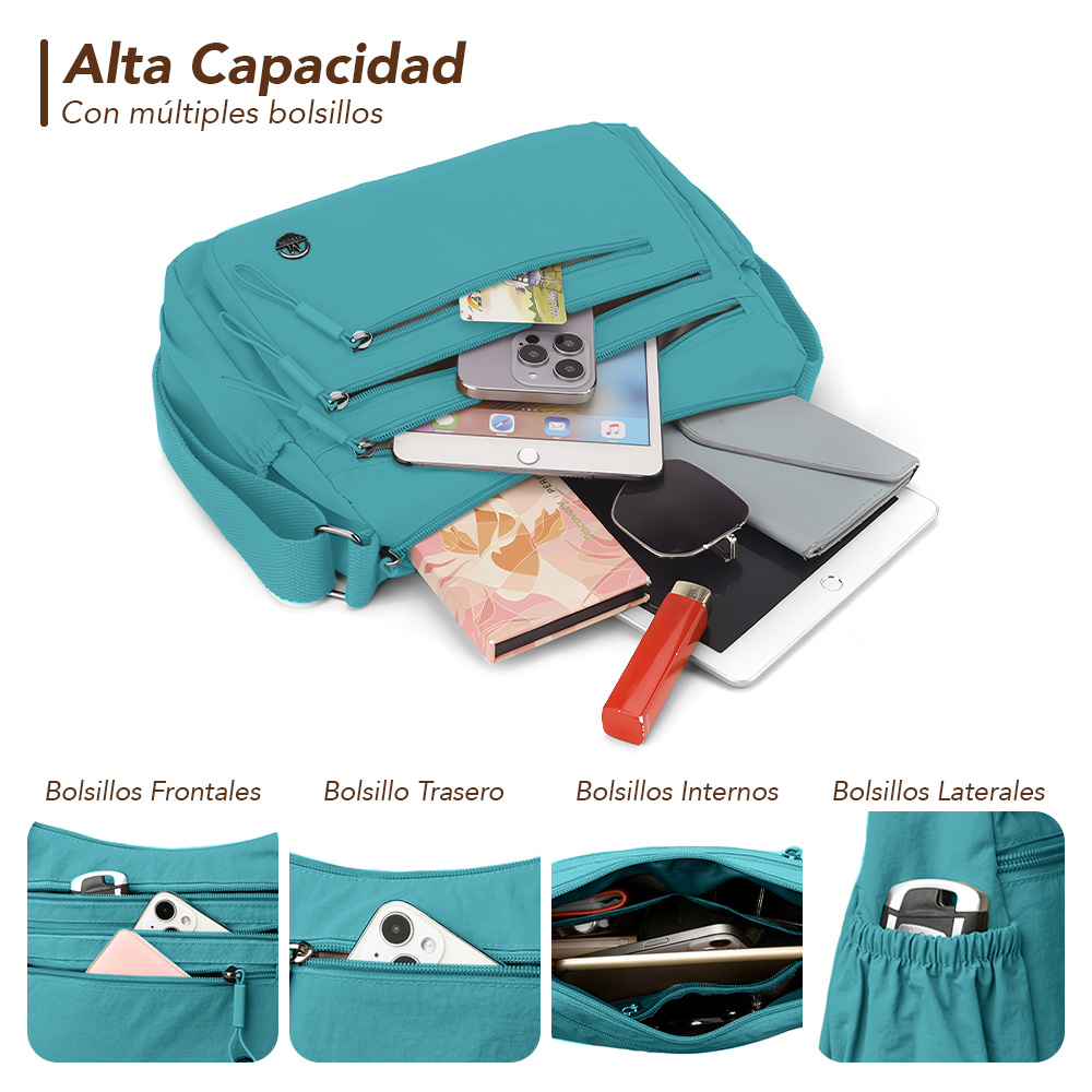MORRAL PARA MUJER CON CORREA AJUSTABLE Y MÚLTIPLES BOLSILLOS TQ BP3 - 4