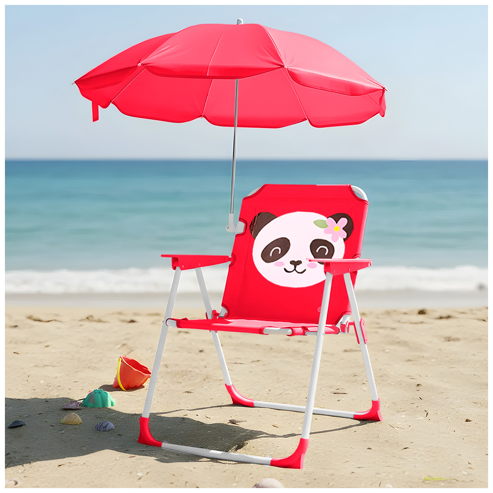 SILLA PARA NIÑOS PLEGABLE CON SOMBRILLA DISEÑO PANDA FUCSIA XC6 - 1